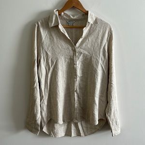 Orvis oversized linen blend button down mini stripe shirt size small